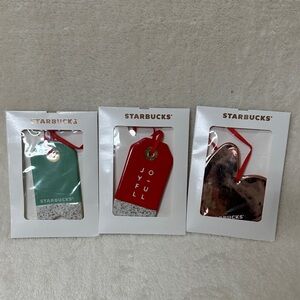 2017 Starbucks Flat Ceramic Tag Ornaments set of 3